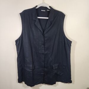 womens crossroads plus size sleevless tunic top sz 24w black linen pockets